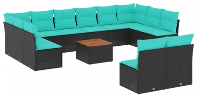 Produktbild von vidaXL 13-tlg. Garten-Sofagarnitur mit Kissen Schwarz Poly Rattan