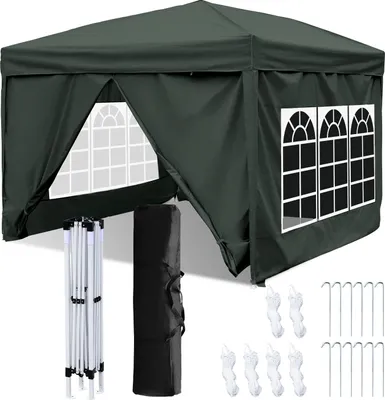 Obrázok produktu pre Izrielar 3x3 m altánok, skladací altánok so 4 bočnými stenami, taška, vodotesný, UV ochrana 50+, pop-up záhradný altánok, záhradný stan, párty stan, sivý