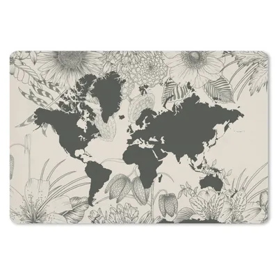 Produktbild von MuchoWow® Schreibtischunterlage Weltkarte - Blumen - Grau 60x40 cm - XXL Mauspad - Großes Mauspad