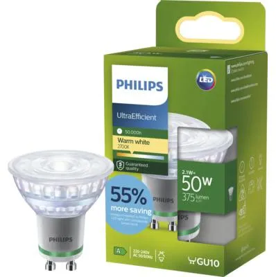 Produktbild von Philips Spot 50W PAR16 GU10, 2,1 W, 50 W, GU10, 375 lm, 50000 h, Warmweiß