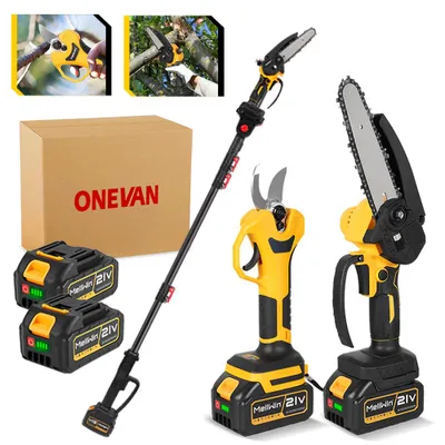 Produktbild von Akku-Hochentaster 3-in-1 Kabelloser Teleskop Astsäge & Astschere , Gartenwerkzeug Set mit 2x Akku, 2m Teleskopstange, 180° Einstellbarer Winkel