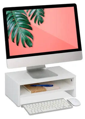 Monitorständer mit Stauraum, 14 x 40 x 23,5 cm, Weiß