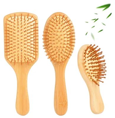 Image de 3 brosses à cheveux en bambou naturel