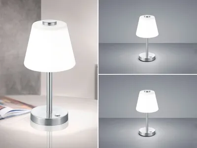 Produktbild von 2 x LED Wohnzimmerlampe Nickel TOUCH dimmbar Nachttischleuchten Glasschirm weiß
