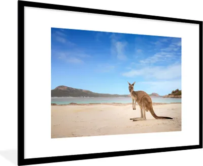 Produktbild von MuchoWow® MuchoWow® Gerahmtes Poster Strand - Känguru - Australien 90x60 cm - Poster mit zchwarzem Bilderrahmen - Wanddekoration - Fotos