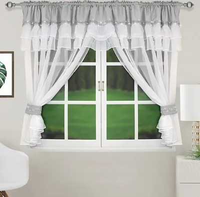 Produktbild von Fasttrade Wunderschöner Voile-Vorhang BxH 400x150 mit Zirkonen und hellgrauen Einsätzen