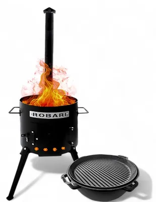 Produktbild von ROBARI Utschak Set mit Kazan aus Gusseisen 15 l Grilldeckel-Pfanne