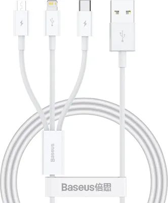Zdjęcie produktu dla Baseus SUP0003529, 1 m, USB A, USB C/Micro USB-A/Lightning, USB 3.2 Gen 1 (3.1 Gen 1), Biały