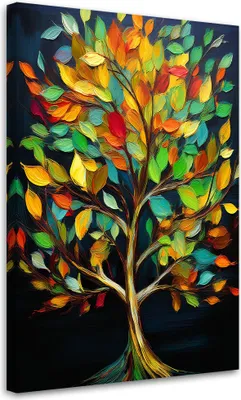 Produktbild von Leinwandbild Baum Bunte Blätter Abstraktion 80x120 Feeby Bunt bild für die wand bereit zum aufhängen