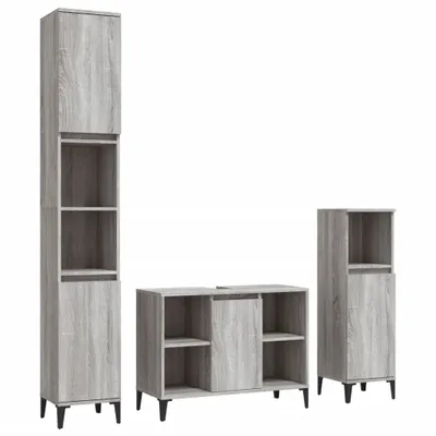 Produktbild von vidaXL 3-tlg. Badmöbel-Set Grau Sonoma Holzwerkstoff