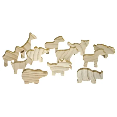 Produktbild von EDUPLAY 210-052 Holzfiguren Tiere, unbemalt, natur, 12-teilig (1 Set)