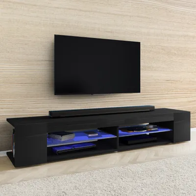Produktbild von Selsey TV-Lowboard  MITCHELL Schwarz Matt/ Schwarz Hochglanz 180 cm breit mit LED