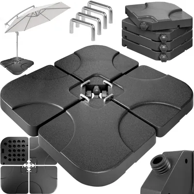 Image de CASARIA® Set de 4 Dalles de Lestage en HDPE pour Parasol avec Pied en croix Base 105x105cm Remplissable avec 60L d’Eau ou 80kg de Sable Support de parasol