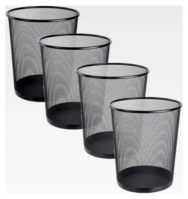 Produktbild von 4 Stück Metallpapierkörbe, 9L Mülleimer für Büro, Drahtgeflecht Papierkorb für Schlafzimmer, Schlafsaal, Klassenzimmer, Küche, Badezimmer, Schwarz