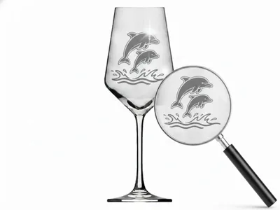 Produktbild von Valhalla Weinglas mit Delfin Gravur 350ml spülmaschinenfest und Umhängehalter