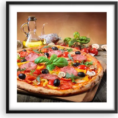 Produktbild von Gerahmtes Poster - Schwarzer Rahmen - Pizza Käse Tomaten - 50x50 cm - Wand Bild - Wanddeko - Wandbilder - Kunstposter - Wandposter - Bilderrahmen - Bilder - Kunstdruck - Wandbild - P2BAC50x50-4024