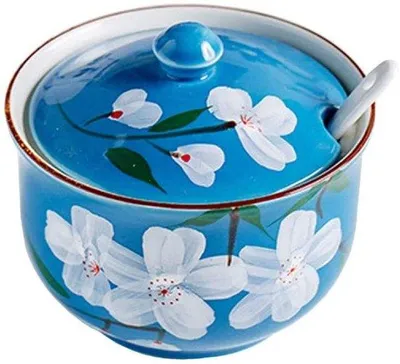 Produktbild von Keramische Kräutertopf 300ml blau mit Deckel und Löffel