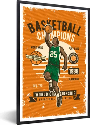 Produktbild von MuchoWow® MuchoWow® Gerahmtes Poster Mancave - Basketball - Sport - Retro 20x30 cm - Poster mit zchwarzem Bilderrahmen - Drucken - Bilder Poster im Rahmen