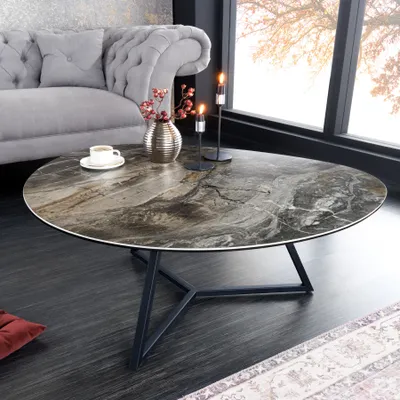 Obrázok produktu pre riess-ambiente Moderný konferenčný stolík MARVELOUS 90cm taupe čierny mramorový kovový keramický stolík do obývačky
