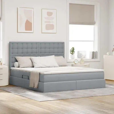 Image de Lit coffre exclusif avec matelas, couleur gris clair, dimensions 160 x 200 cm, revêtement en tissu