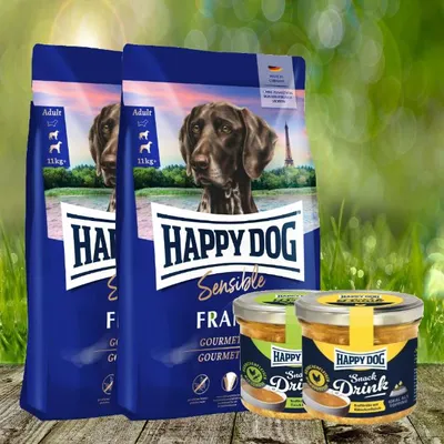 Produktbild von Happy Dog Sensible France 2 x 11 kg + 2 Happy Dog Snack Drink *geschenkt*