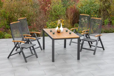Produktbild von Merxx Gartenmöbelset "Tilos" 5tlg. mit Ausziehtisch 150/200 x 90 cm - Aluminiumgestell Graphit mit Akazienholz