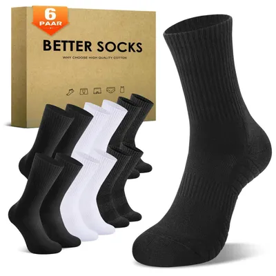 Produktbild von Sportsocken Herren Damen 6 Paar Gepolstert Laufsocken Schwarz Weiß Grau 43-46