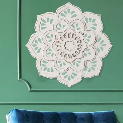 Produktbild von MARRAKESCH Boho Deko Wanddeko aus Holz 40cm gross Ornament Amila weiss als Orientalische Wandbild Dekoration Ramadan