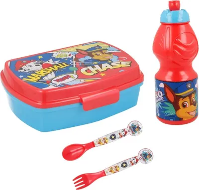 Produktbild von Paw Patrol Chase 4 teiliges Set Lunchbox mit Trinkbecher und Besteck