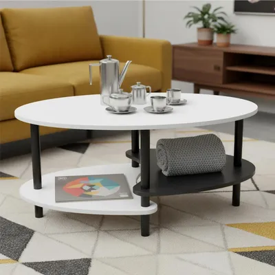 Zdjęcie produktu dla Owalny stolik kawowy z trzema półkami do salonu