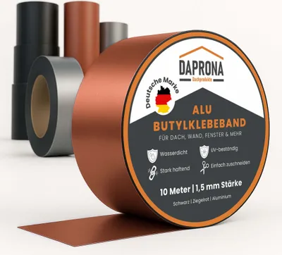Produktbild von DAPRONA Butylband, Panzertape 10m x 100mm, 3 Stück Ziegelrot Dichtungsband Alu, Reparaturband, Dichtband Fenster Dachrinne, wasserfest, hitzebeständig