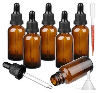 6er-Set Amber Glasflaschen 30 ml mit Pipette für ätherische Öle