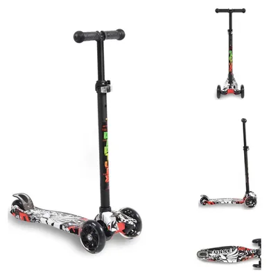 Produktbild von Byox Kinderroller Scooter Rapture aus Alu, Wassertransferdruck, PolyurethanLeuchträder schwarz