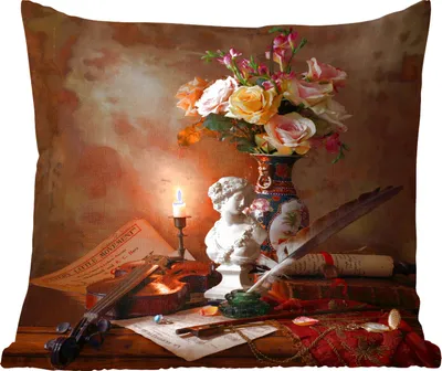 Produktbild von MuchoWow® Zierkissen Sofakissen Wohnzimmer Dekokissen 45x45 cm Kerze - Geige - Stilleben - Schlafpolster - Polster für das Sofa