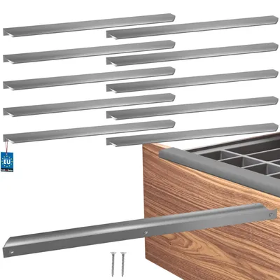 Image de KOTARBAU® Lot de 10 poignées de meubles, poignées d'armoire 436 mm, argent mat ZnAl, poignées à visser par l'arrière, poignées de chant, poignées de tiroir, cuisine moderne