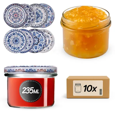 10 Einmachgläser 235 ml, blau/weiß, mit Schraubdeckel, luftdicht
