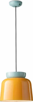 Produktbild von Hängeleuchte Keramik E27 D: 27,5 cm rund H: max. 145 cm Hellblau Gelb Retro Keramikleuchte