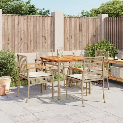 Produktbild von Design 5-tlg. Garten-Essgruppe mit Kissen Beige Poly Rattan, Gartenmöbel-Sets 2024 Neu