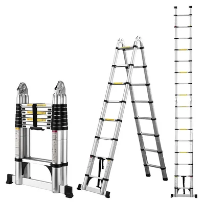 Teleskopleiter 2-in-1, Aluminium, 150 kg, 16 Stufen, 5 m