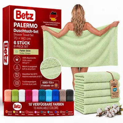Produktbild von Betz 6 Stück Duschtücher 70x140 cm PALERMO 100% Baumwolle Farbe: grün