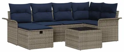 Obrázek produktu pro vidaXL Zahradní sedací souprava s polštáři s úložným prostorem 7 ks Grey Poly Rattan