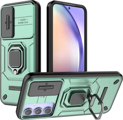 Produktbild von Hülle für Samsung Galaxy A54 Dual Layer Handyhülle Schiebe Kamera Schutz und Ringhalter Ständer Grün