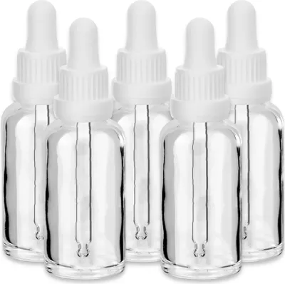 Produktbild von x5 Glasflasche klar 30 ml mit weißer Pipette leere Kosmetikflasche Set