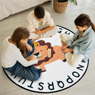 Productafbeelding van Kinderenstrop, cartoonleeuw, zacht, antislip, rond, ongeveer 120 cm, voor kinderkamers
