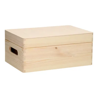 Produktbild von Playwood Aufbewahrungsbox aus Kiefernholz mit Klappdeckel für Bastelmaterial 30x20x13,5 cm