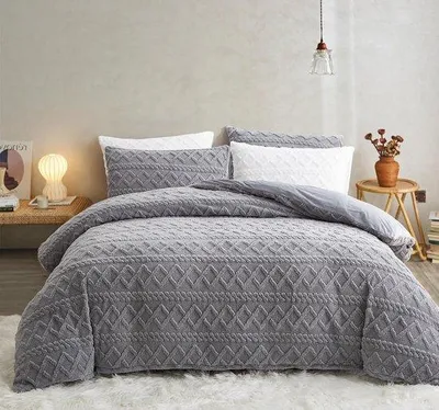 Obrázok produktu pre Zimná dekoratívna sada z kašmírového flisu s geometrickým vzorom, 135 x 200 cm, sivá, 1 obliečka na posteľ a 1 obliečka na vankúš, 80 x 80 cm, so zipsom