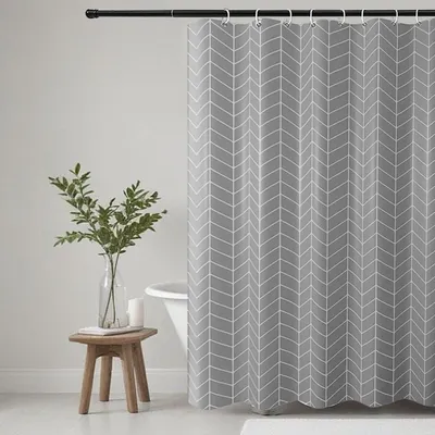 Produktbild von Waschbarer Duschvorhang aus Polyestergewebe mit 12 Duschvorhangringen, wasserdicht für Dusche und Badewanne, 180 x 180 cm, grau