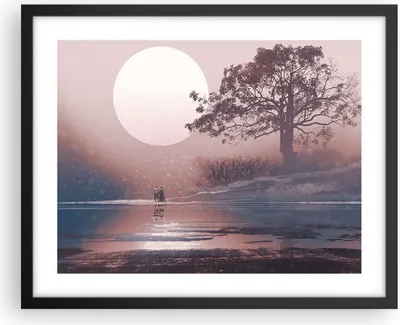 Produktbild von Gerahmtes Poster - Schwarzer Rahmen - Mond Paar Baum - 50x40 cm - Wand Bild - Wanddeko - Wandbilder - Kunstposter - Wandposter - Bilderrahmen - Bilder - Kunstdruck - Wandbild - P2BAA50x40-4236