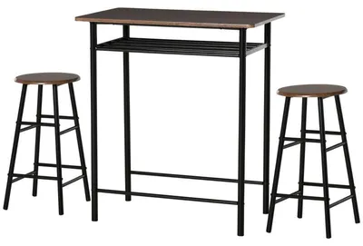 Immagine prodotto di Set da bar composto da un tavolo e due sgabelli | Colore: nero e noce | Dimensioni: 80x50x90 cm
