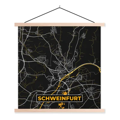 Produktbild von MuchoWow® Textilposter Deutschland - Schwarz und Gold - Schweinfurt - Stadtplan - Karte 40x40 cm mit holzfarbenen Rahmen - Posterleiste